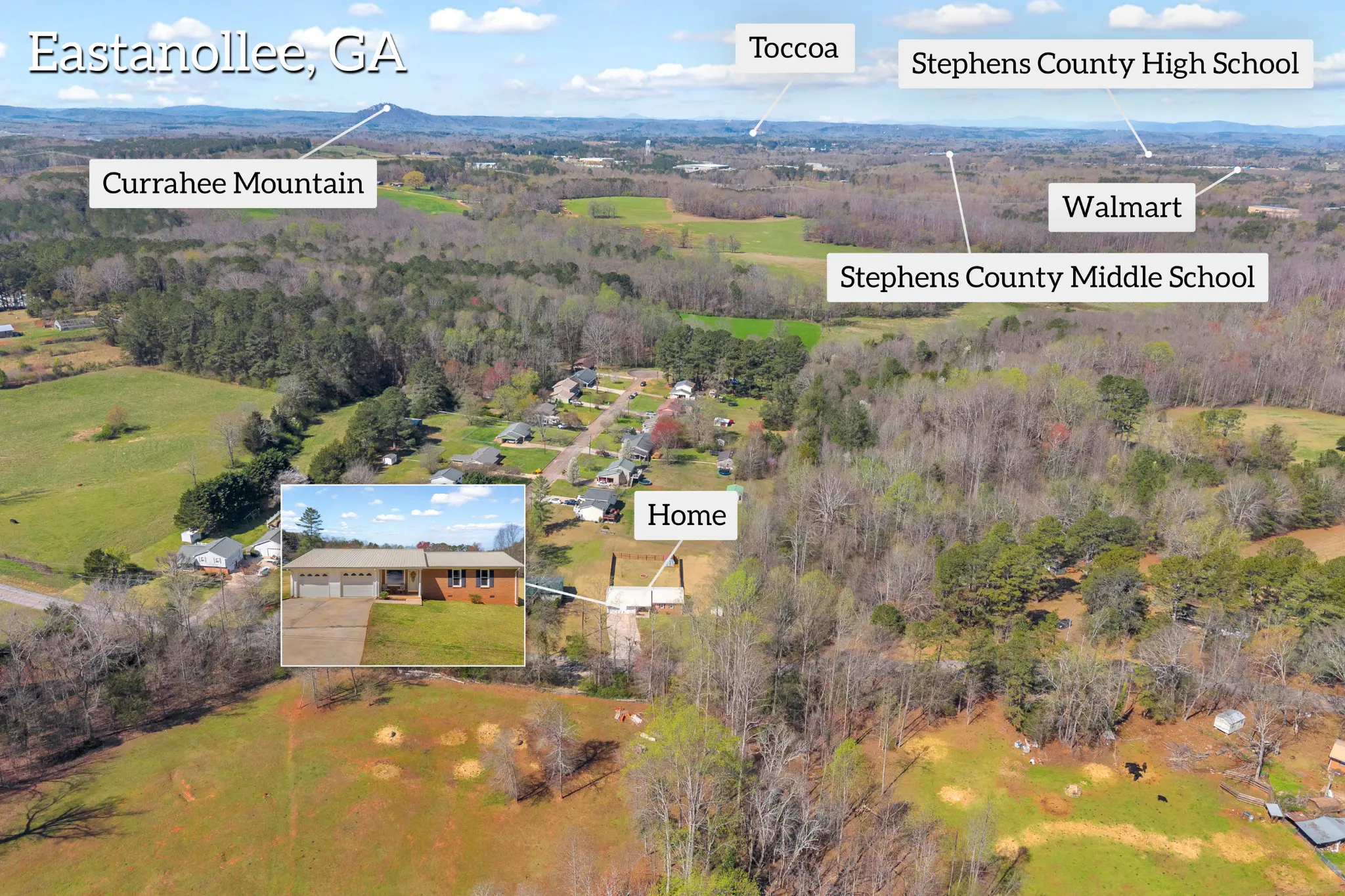 Aerial view of the under contract home near Toccoa, Georgia